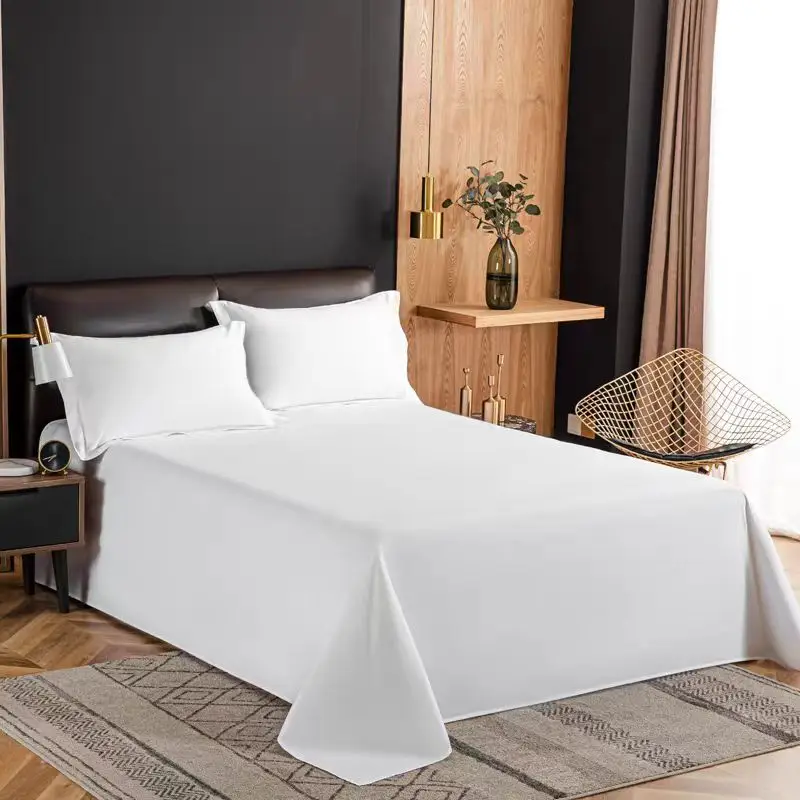 One Piece of Single Bed Sheetss (Excluding Pillowcases and Pillow Cores) Washed Material Pure White Hotel Bed Sheetss B&B Single and Double Home Use 5