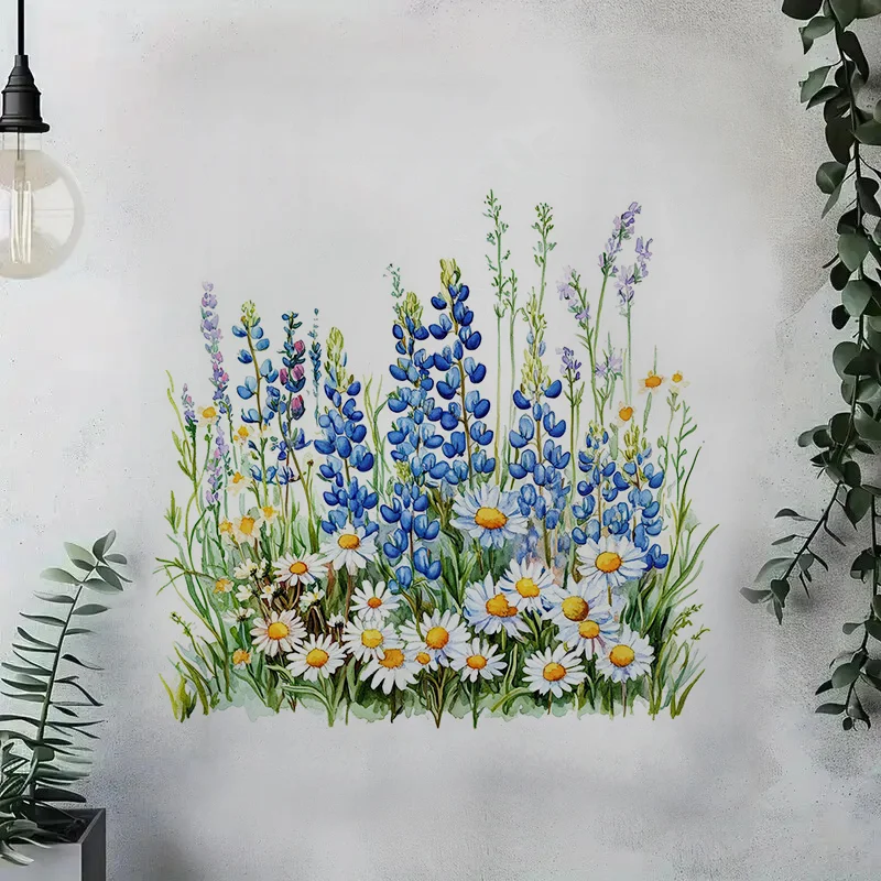 Blue Wildflowers Toilet Stickers Decoration for Living Room Wall Bedroom and Home Decor Car Decals Self-Adhesive C1121# wall stickers,wall sticker,home decoration accessories