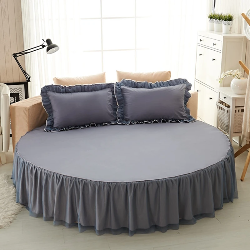 

Solid Color Customize Cotton Round Bed Skirt Pillowcases 1/3pcs Set Bedding Fitted Round Bedspread Comfortable Fabric #sw