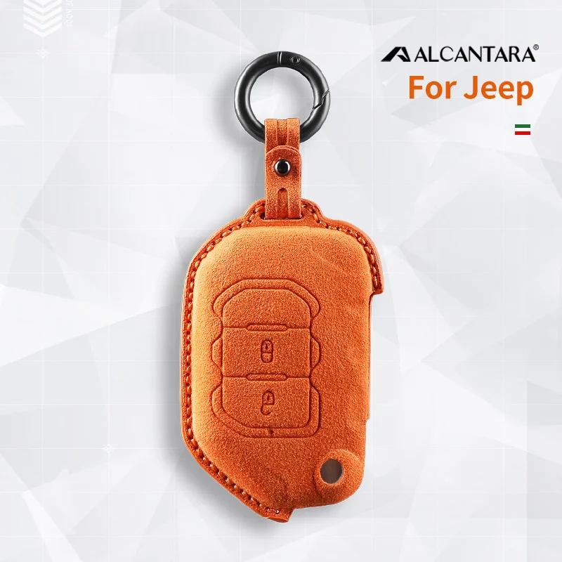 

Alcantara Car Key Case Cover Holder Key Shell Buckle For 2018-2022 Jeep Wrangler JL JK JLU XD Gladiator JT 2 Button Keychain