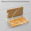 Fold Down Shower Bench Wall Mounted Teak Wood Seat Durable Waterproof Non-Slip Safe Installation Small Spaces 440lb Capacity 4