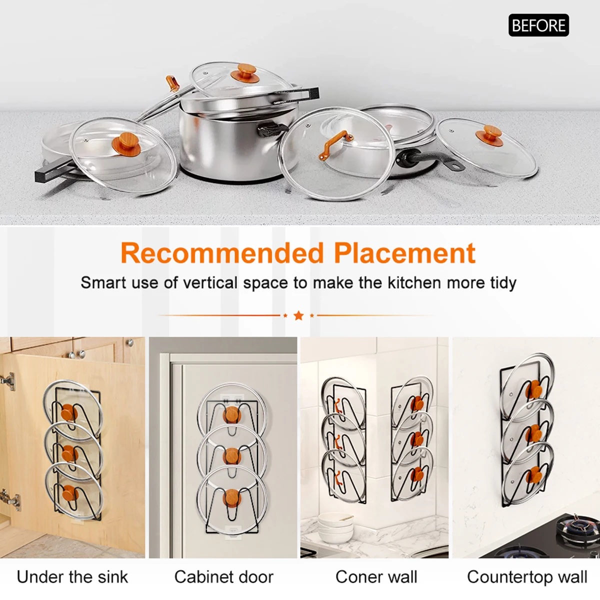 Metal Wall Mounted Pot Lid Rack Organizer
