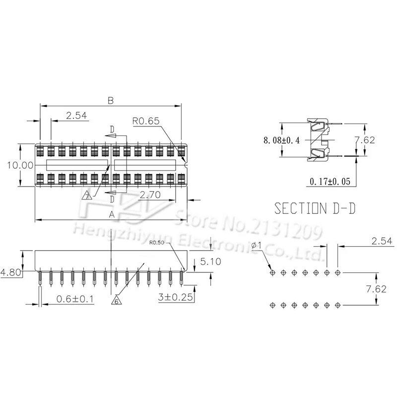 thumbnail image 1 of Zócalos de CI DIP8 DIP14 DIP16 DIP18 DIP20 DIP28 DIP40 Pines Orificio redondo 2,54 Conector de PCB Zócalo DIP 6 8 14 16 18 20 28 32 40 pines, 1 of 5