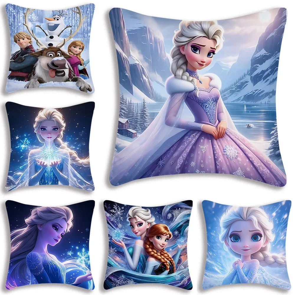 Cartoon Frozen Princess Elsa Pillow Covers Cartoon Sofa Decorative Home Double-sided Printing Short Plush Cute Cushion Cover