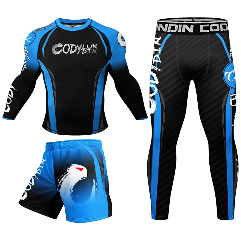 Rashguard MMA T-shirt+Pants Suit Men 4PCS/Set Jiu Jitsu Brazilian Grappling Bjj Boxing Rash Guard Sport Jerseys Fighting Shorts