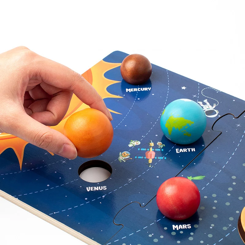 Wooden Puzzles Toy Solar System Eight Planet Cognition Matching