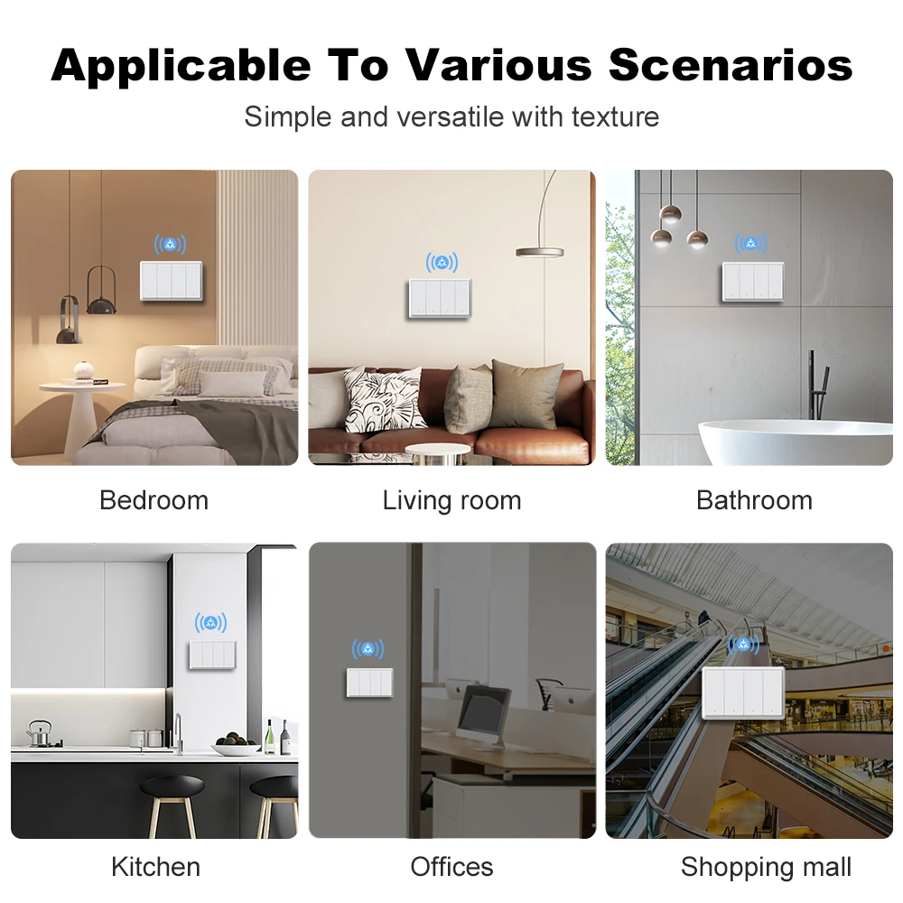 Tuya Matter WiFi Smart Switch Neutral Wire Optional Switch US Standard Switch Push Button Light Switch Voice Control With Alexa