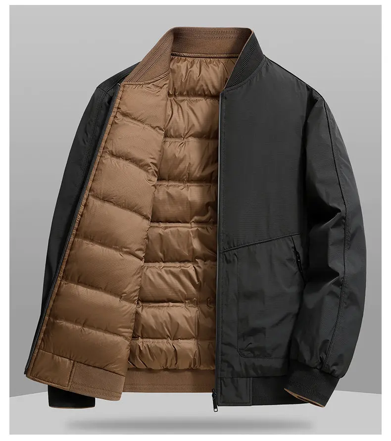 Lässige doppelseitige tragbare leichte Herren-Entendaunenjacken mit Baseballkragen, Neu 2025, Herbst-Winter-Outwear, warmer Puffermantel – Detail 16