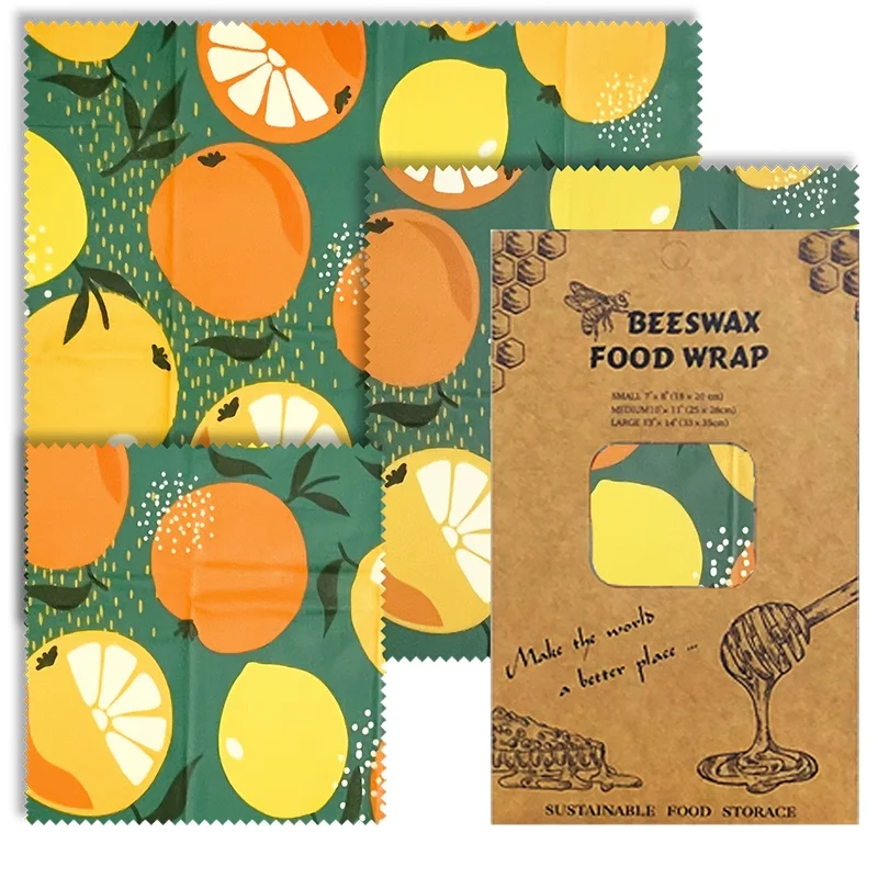 3PC/SET Environmental Organic Cotton Wax Cloth Replace Household Plastic Wrap Reusable and Washable Orange Pattern 6