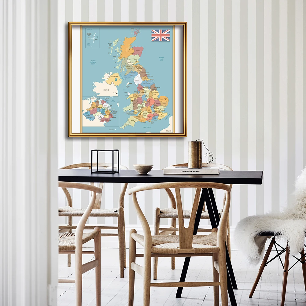 90*90cm Political Map of The United Kingdom Vintage Non-woven Canvas Painting Wall Poster Living Room Home Decor School Supplies