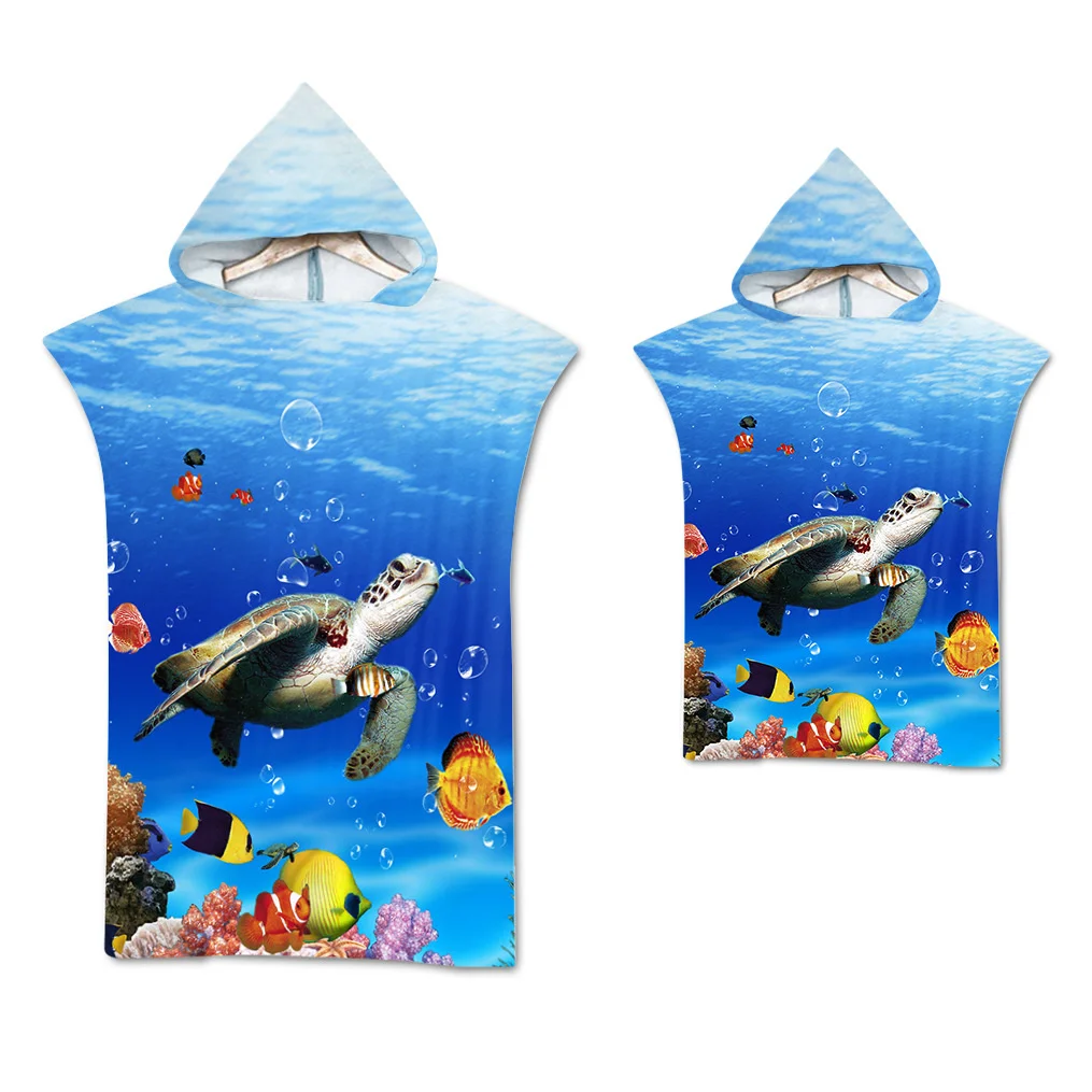 Turtle Beach Towel Quick Dry Microfiber Hooded Cloak Wetsuit Adult Kids Bath Towels Parent-Child Poncho Bathrobe for Swim Surf