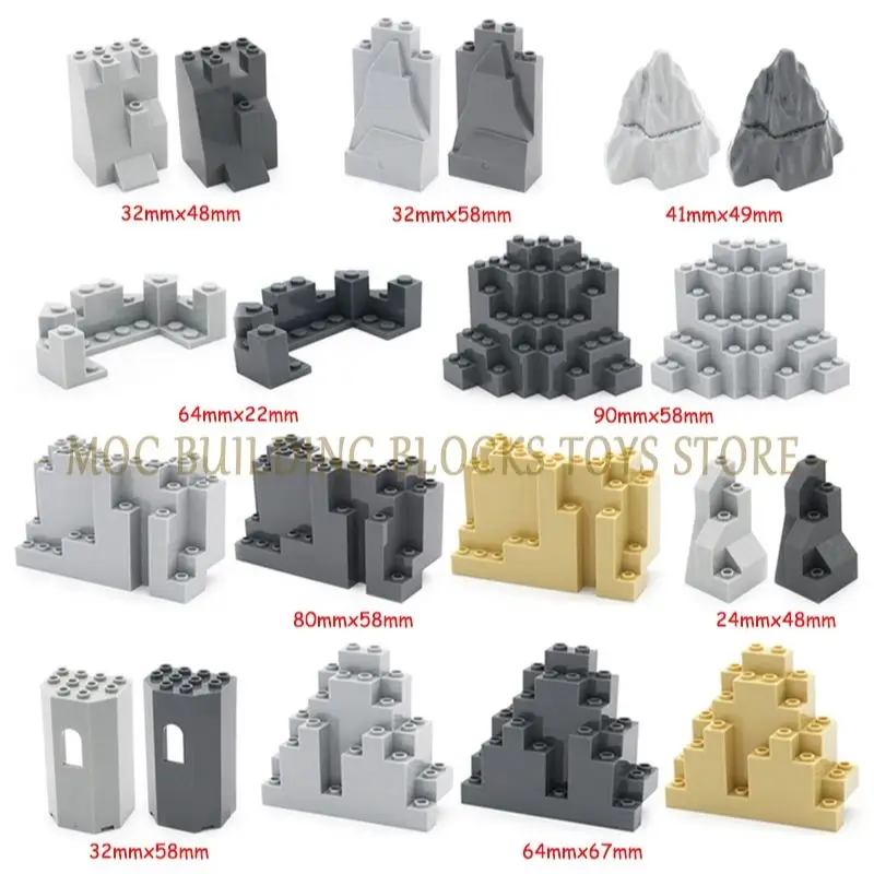 MOC Brick Rock Triangular Rockery Stone Wall Slab Barbacan Rampart Mountain Building Block DIY Enlighten Compatible with Toy