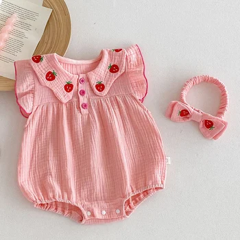 2024 New Summer Toddler Baby Girls Jumpsuit Sleeveless Cotton Embroidery Newborn Baby Girls Romper 0-24M Children Clothes