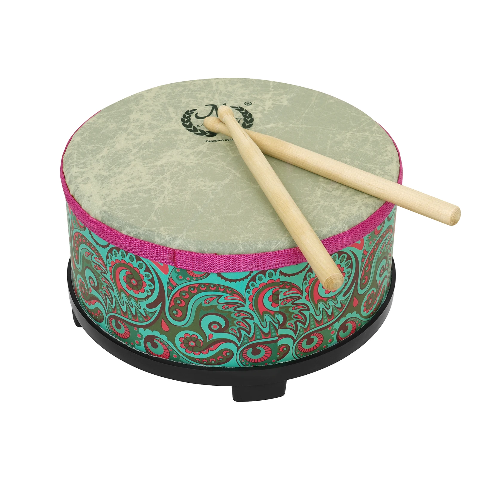 M MBAT Orff Floor Drum 10 inch Double Sided Sheepskin Tambourine With Drumsticks Children Music Initiation Percussion Instrumets