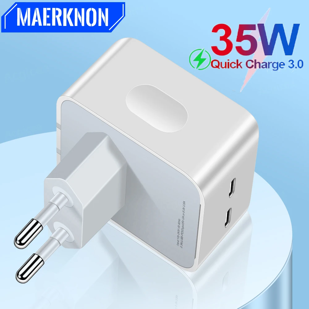 35W Dual PD Charger Fast Charging Universal Mobile Phone Adapter For iPhone 12 11 14 13 Pro Max 8 Plus iPad Type C Wall Charger