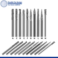 20pcs 3x3mm Carbide Burr Set Rotary File Die Grinder Bit 1/8" Shank Milling Cutter for Metal Grinding Dremel Rotary Tool 2