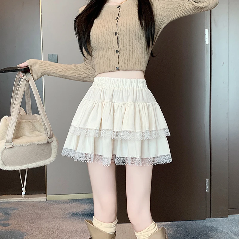 y2k Mini Skirt Women Coquette Clothes Lolita Fairycore High Elastic Tiered Ruffle Skirts Goth Lolita Skirts Streetwear
