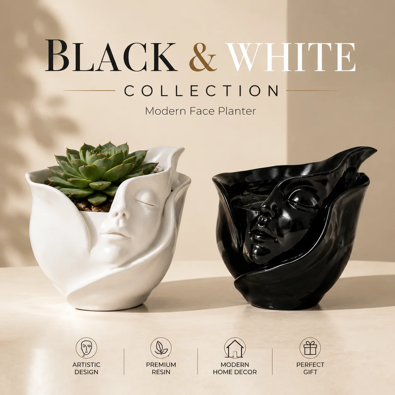 Elegant Resin Portrait Face Pot - Modern Aesthetic Desk & Home Decor