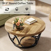 Tribesigns Table basse ronde, table centrale ronde en bois de 80 cm, tables basses grand cercle de ferme avec rangement à 2 niveaux 5