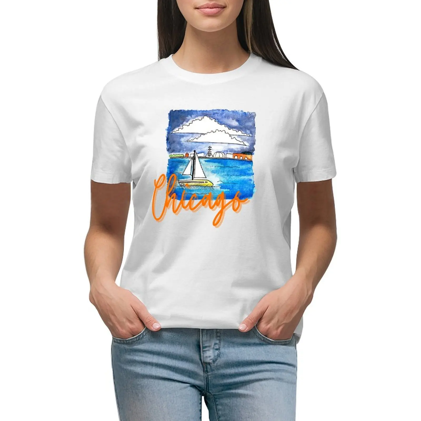 

Chicago Lakefront T-shirt tops tees oversized workout shirts for Women