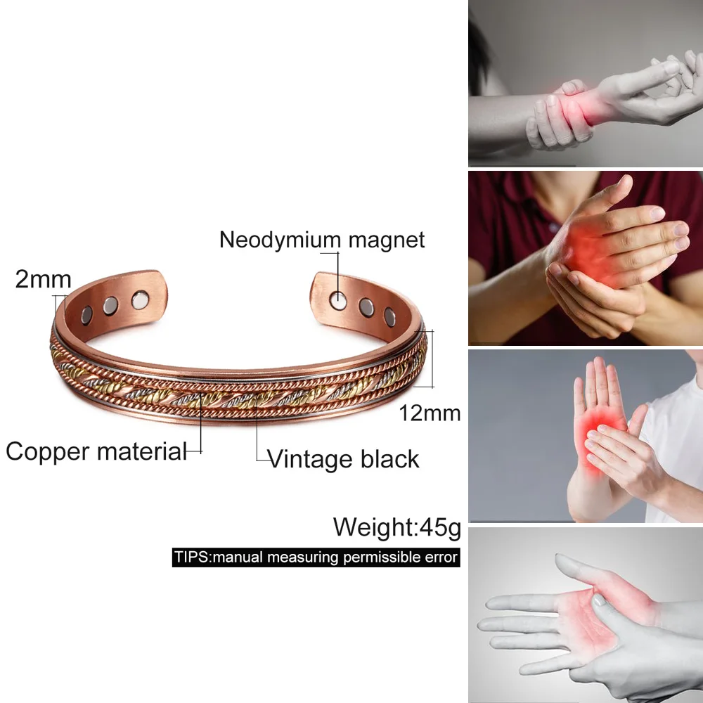 Twisted Pure Copper Bracelet Men Adjustable Cuff Wristband Magnetic Bangles Arthritis Health High Magnet Solid Copper Jewelry_voghion.com