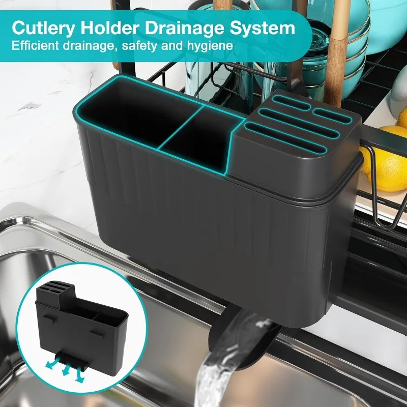 2 Tier Dish Drying Rack, Dish Racks for Kitchen Counter, Stainless Steel Dish Drainers with Cutlery Holder and Cup Rack 4