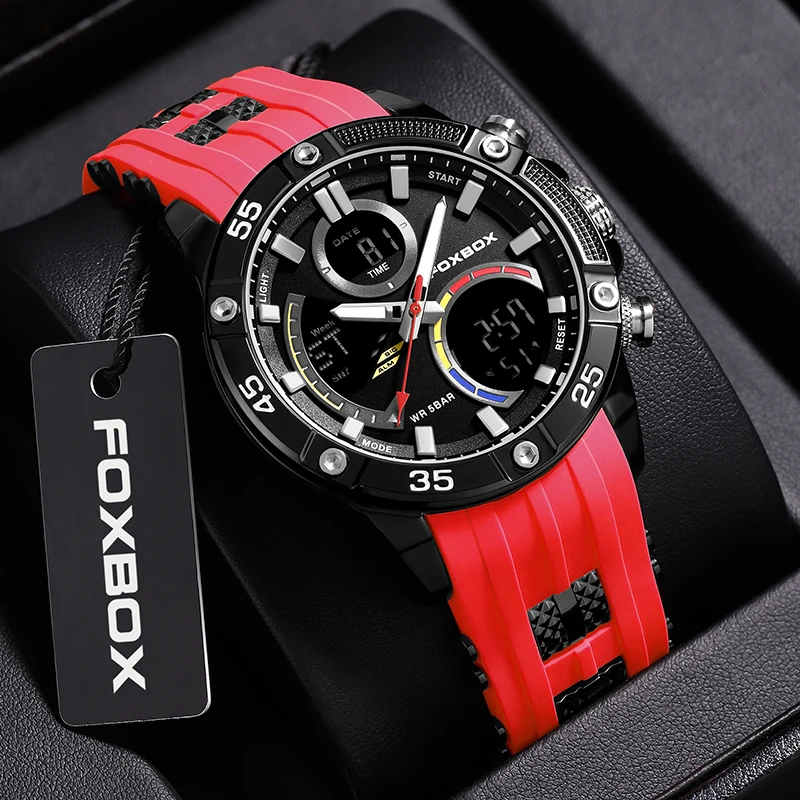 FOXBOX Luxury Wristwatch for Man Waterproof Luminous Week Date Men Watch Sports Silicone Men's Quartz Watches Male reloj