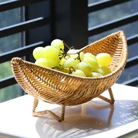 Rattan Fruit Bowl Tray for Coffee Table Woven Sundries Basket Rattan Fruit Tray Crecent Shape Basket Plastic Rattan Egg Basket 1
