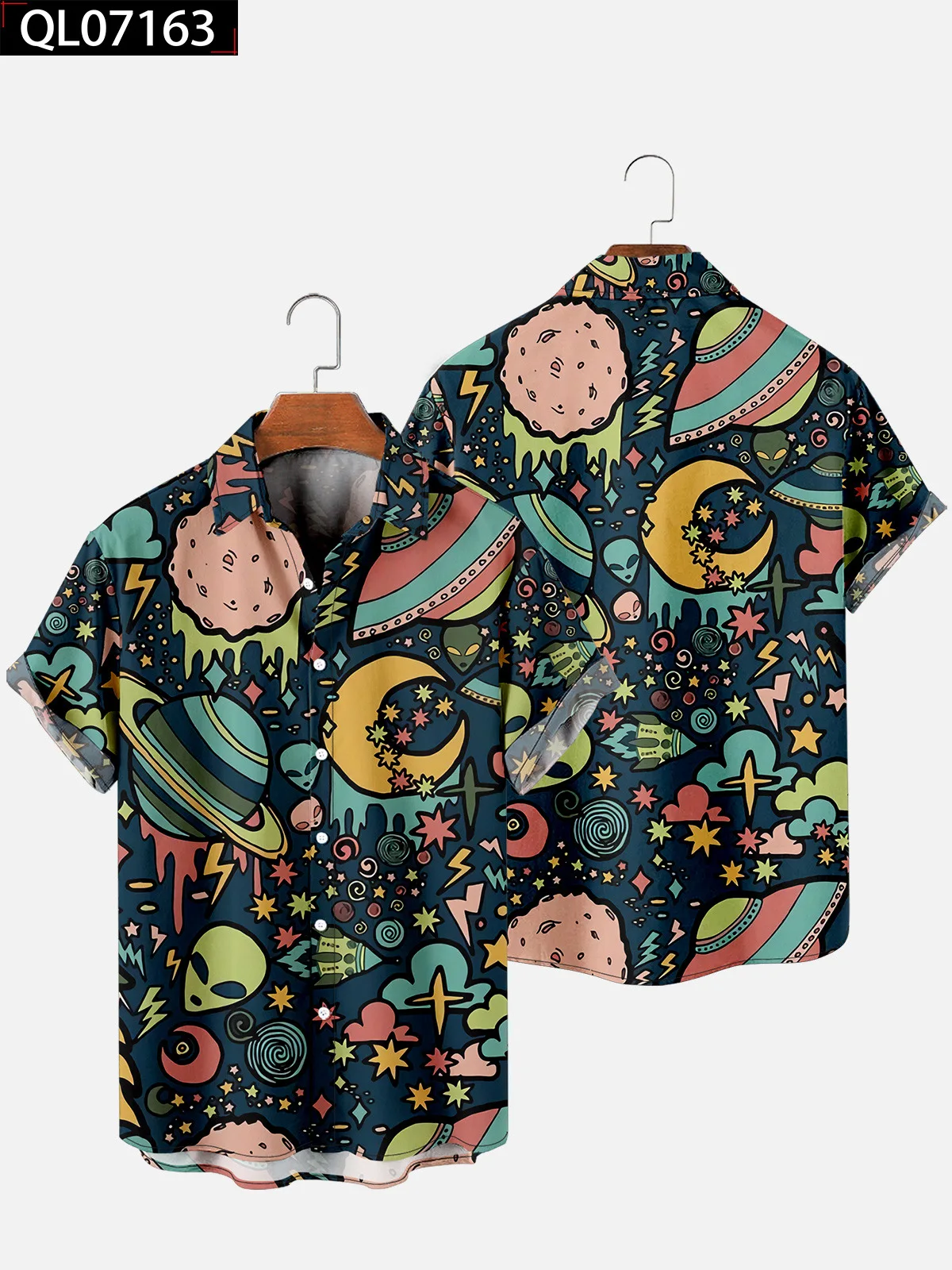 2021 Men's Short Sleeve Lapel Shirt Large Size Starry sky 1 3D Printed Men's Shirt with Pockets