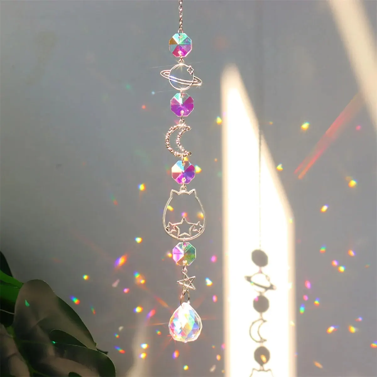Crystal Hanging Decoration 1 Pc Galaxy Stars Moon Crystal Hanging Sun Light Catcher For Outdoor Garden Home Bedroom B & B Wall AB Colour