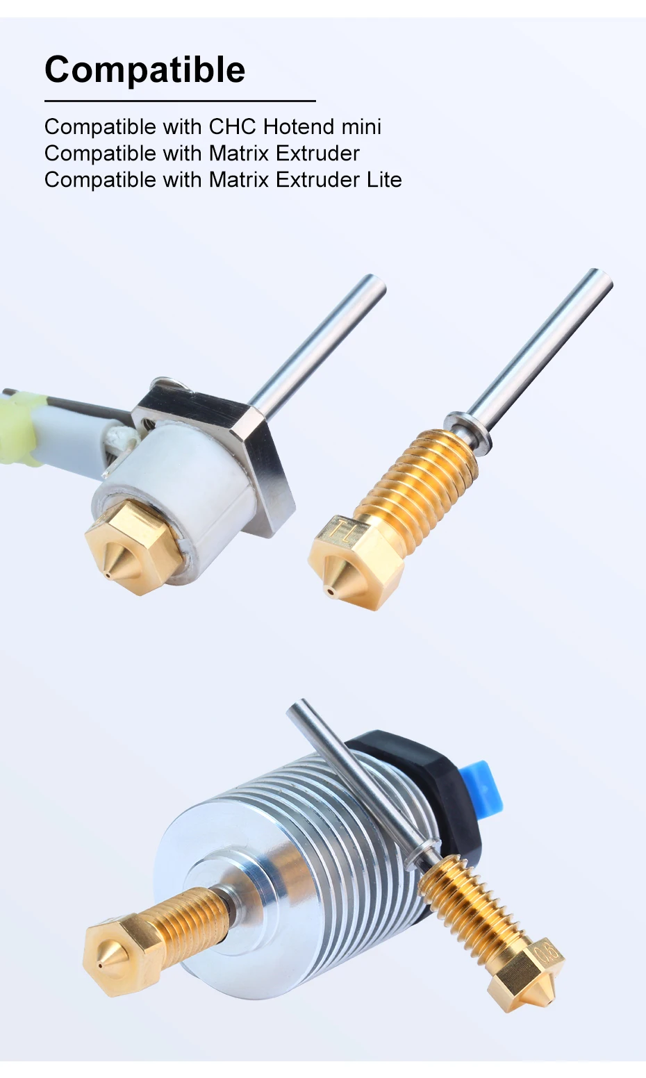 um, compatível com extrusora de matriz, hotend