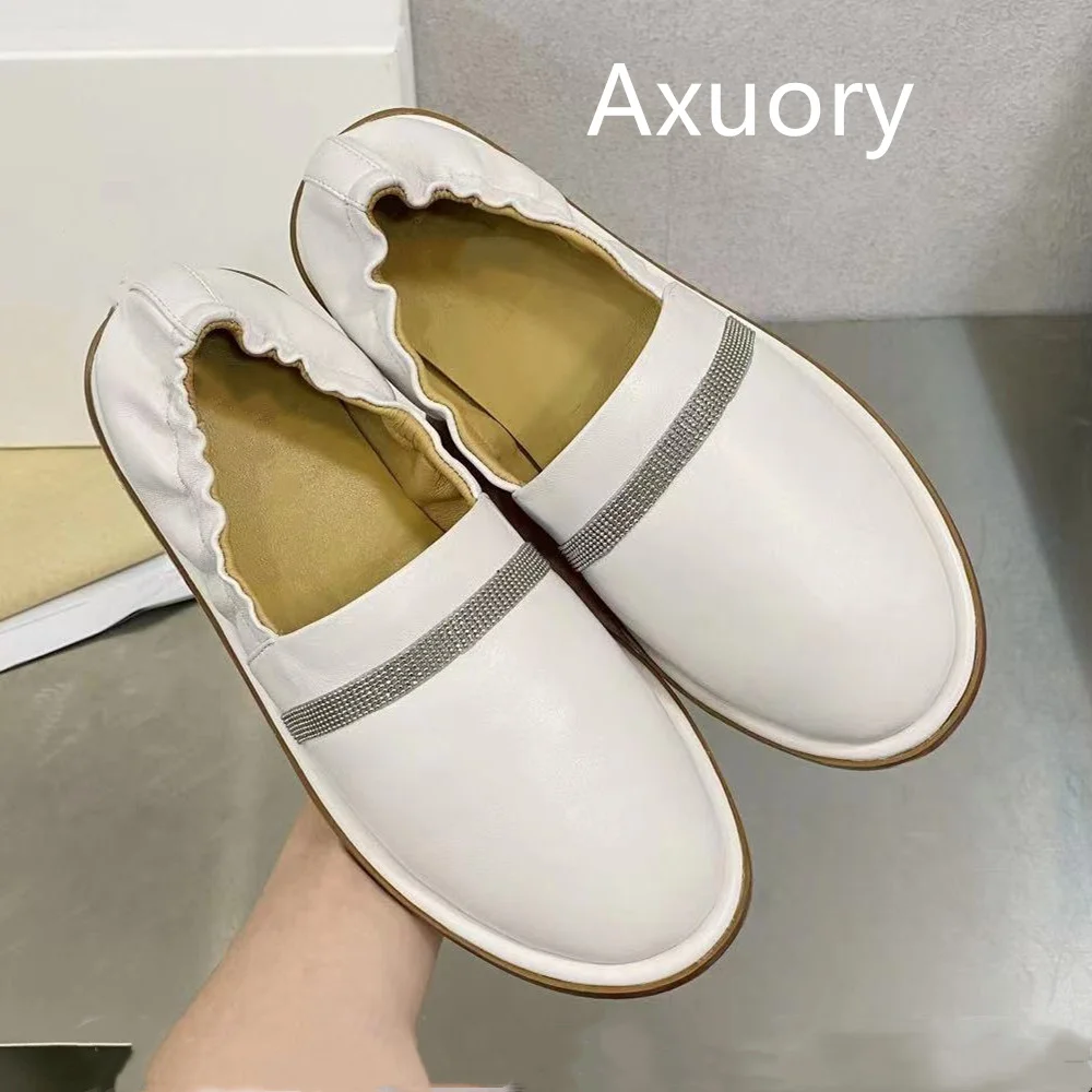 2023 Women's Genuine Leather Flat Shoes Cuff soft sole breathable comfortable Round head Solid Color Luxury Design