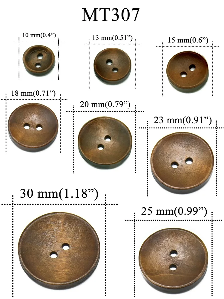 10PCs 30PCs Bronze Round Bowl Natural Wood Button Sewing Accessories For Clothes Decorative Diy Wooden Buttons 2 Holes 10mm-30mm