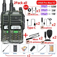 2Pcs Baofeng UV68 ProMAX V2 10W 711 Antenna IP68 Waterproof Walkie Talkie Type-C Charger Radio Upgrade Of UV9R 5R Pro 10R 16Plus 2