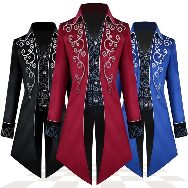 

Men Steampunk Medieval Cosplay Costumes Vintage Velvet Turn Down Collar Tailcoat Jacket Victorian Larp Viking Tuxedo Blazers