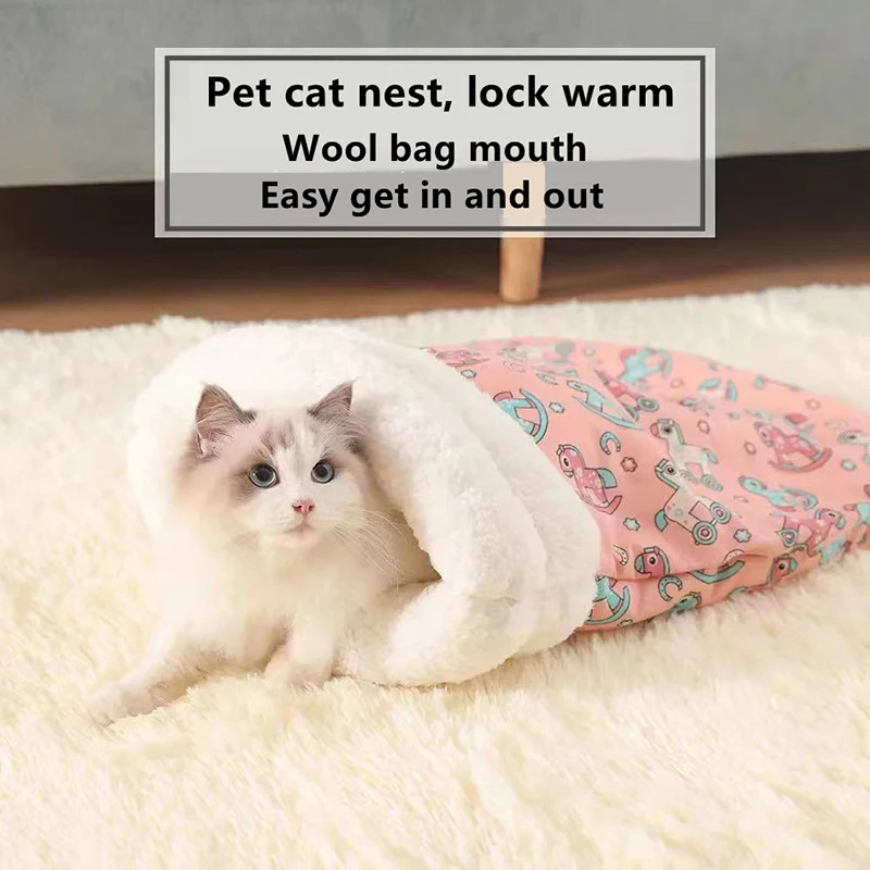 Winter Warm Pet Sleeping Bag Lamb Wool Warm Kitten Nest