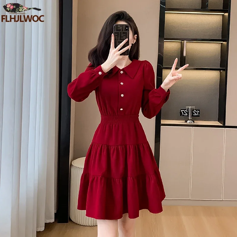 green emerald velvet dress Dewlily Puff Sleeve Dress Korean Fashion Teens 20s 30s Cute Date A-Line Office Style Off Shoulder Plain Simple