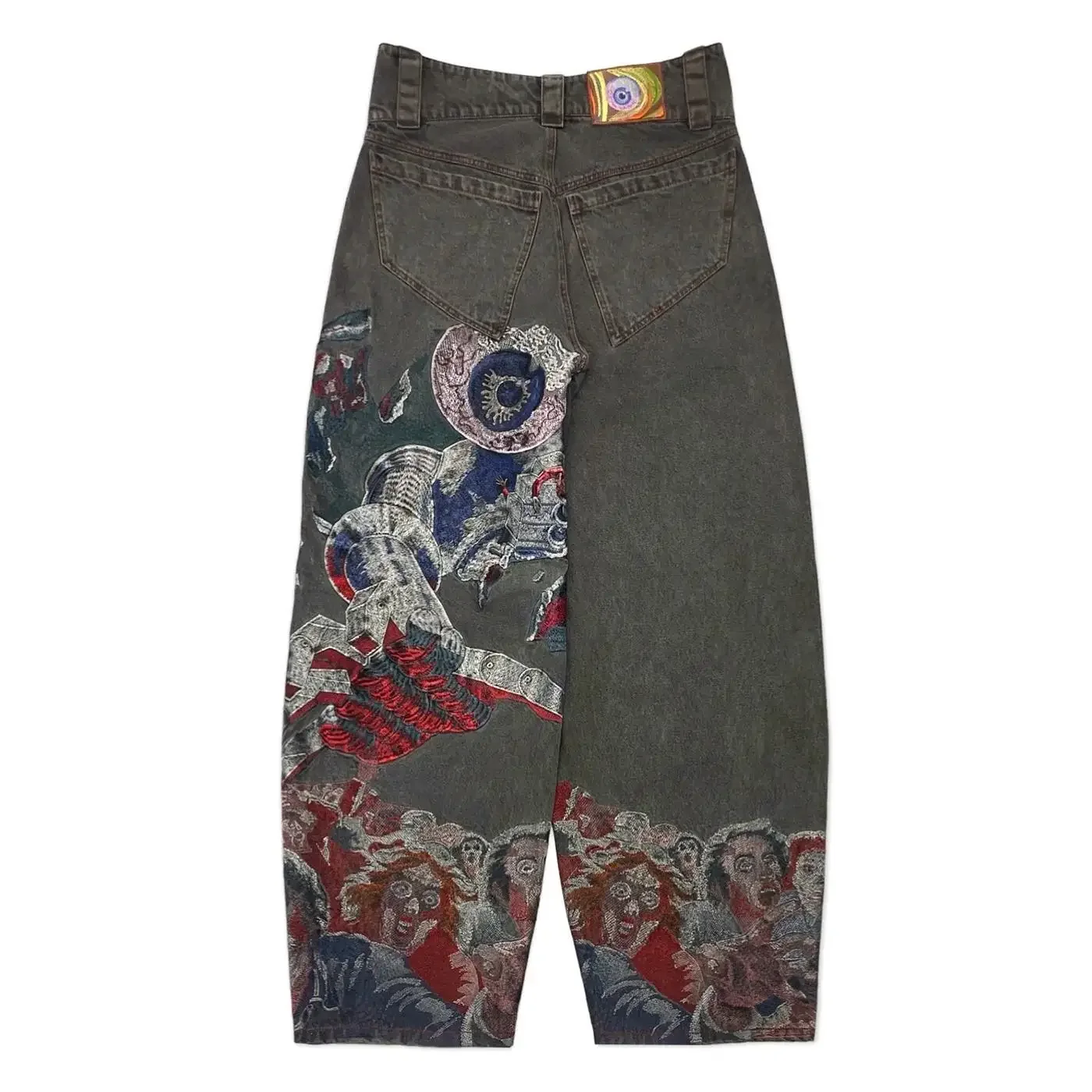 vibe style cross embroidery retro washed men baggy jeans trousers hip hop distressed vintage denim pants pantalons capris Hip Hop Punk Embroidery Printed Baggy Jeans Y2k Jeans Men Heavy Craftsmanship Retro Style Wide Leg Pants Goth Ripped Jeans Hot