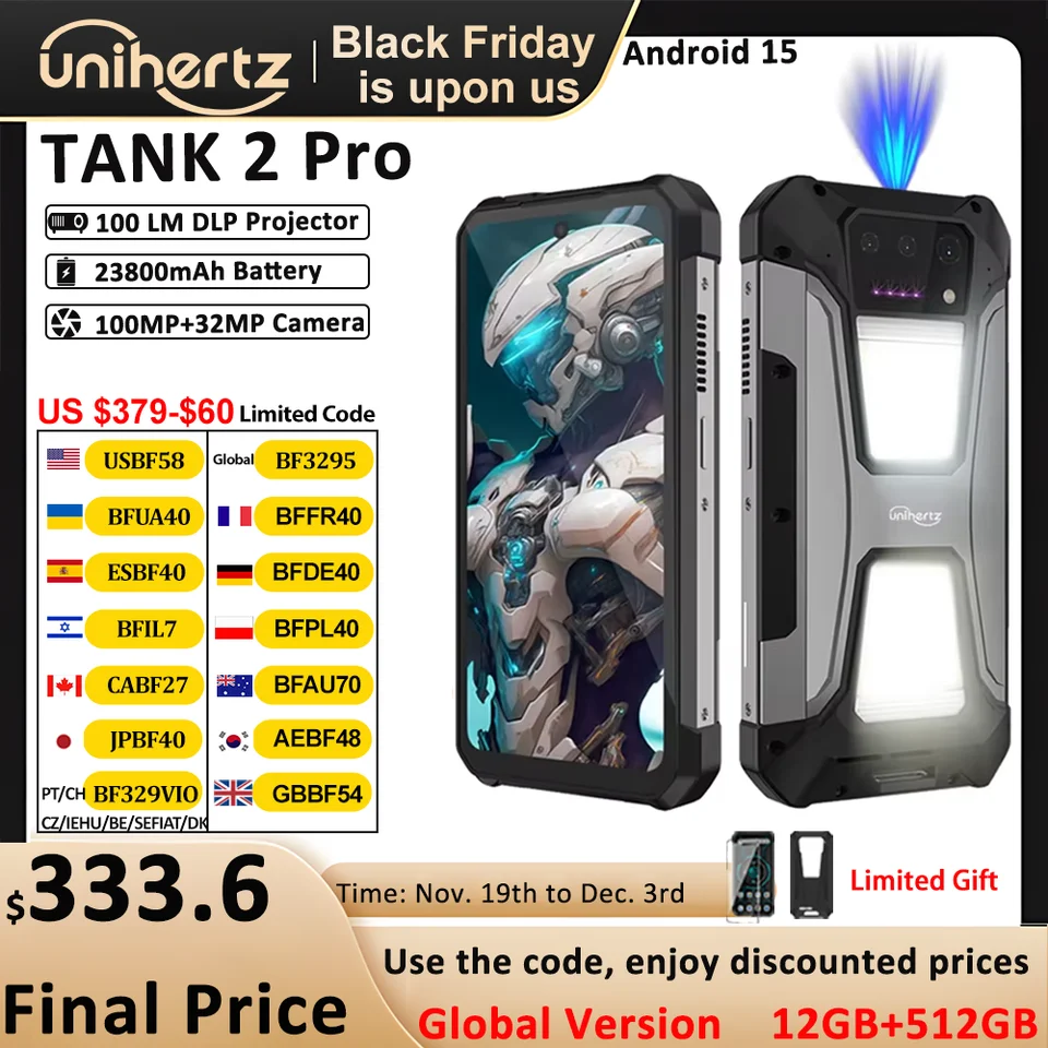 プロジェクター内蔵 タフネススマホ tank2 unihertz社製（8849) Unihertz tank 2 Pro 8849 rugged smartphone with projector 2.4K
