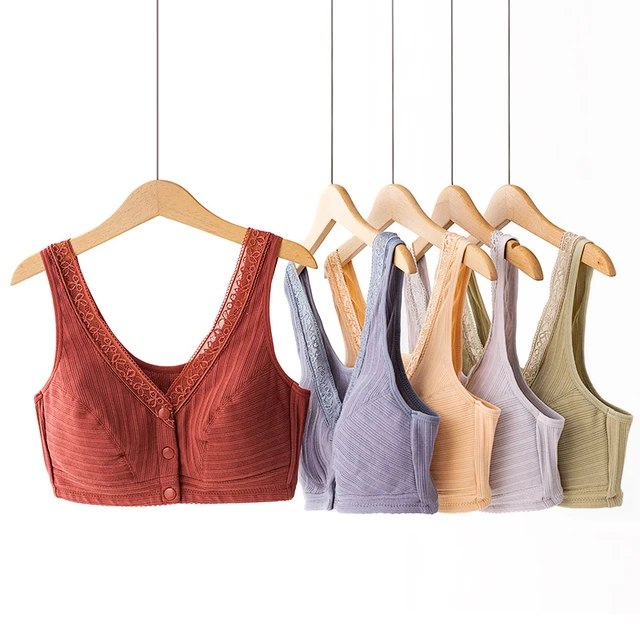 Women Bra Cotton Buckle Front  Bra Middle Age Elderly Women