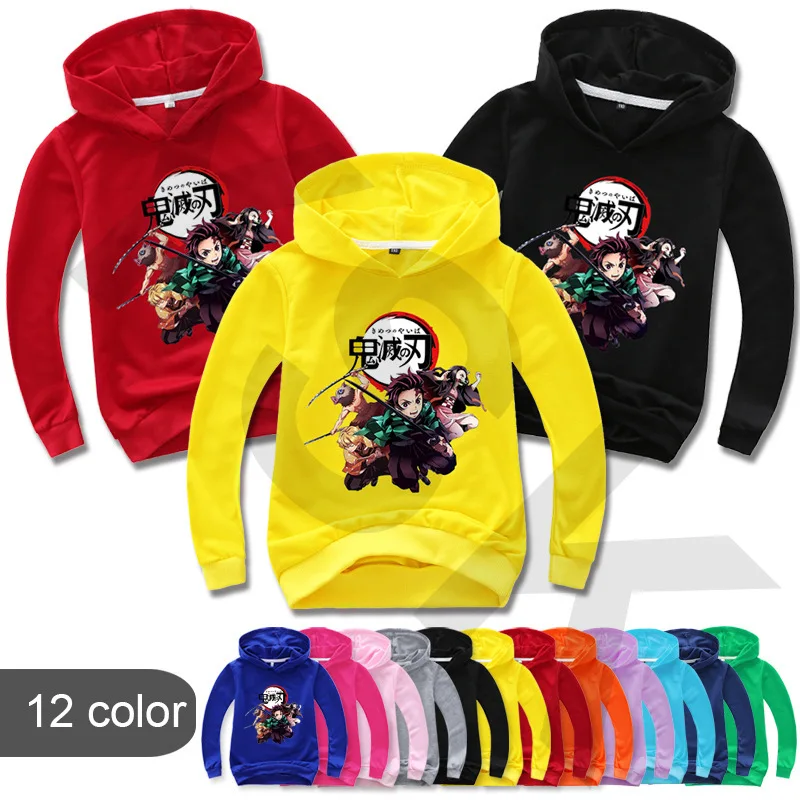 

Children's clothing for boys and girls anime cartoon card Demon Slayer printed sweatshirt children's long-sleeved hoodie
