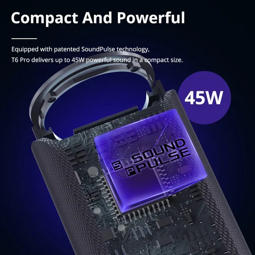 Tronsmart T6 Pro 휴대용 스피커, 야외용 블루투스 5.0, 내장 보조베터리, IPX6, 24 시간 재생, 45W 3