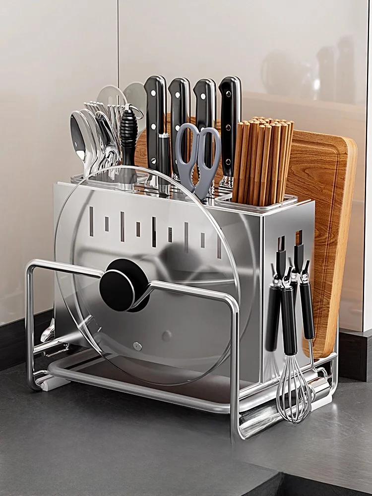 Stainl Steel Kitchen Knife Ra Multi-Function Pot Lid Cutting Board Utensil Cage One-Piece Storage Placement Ra