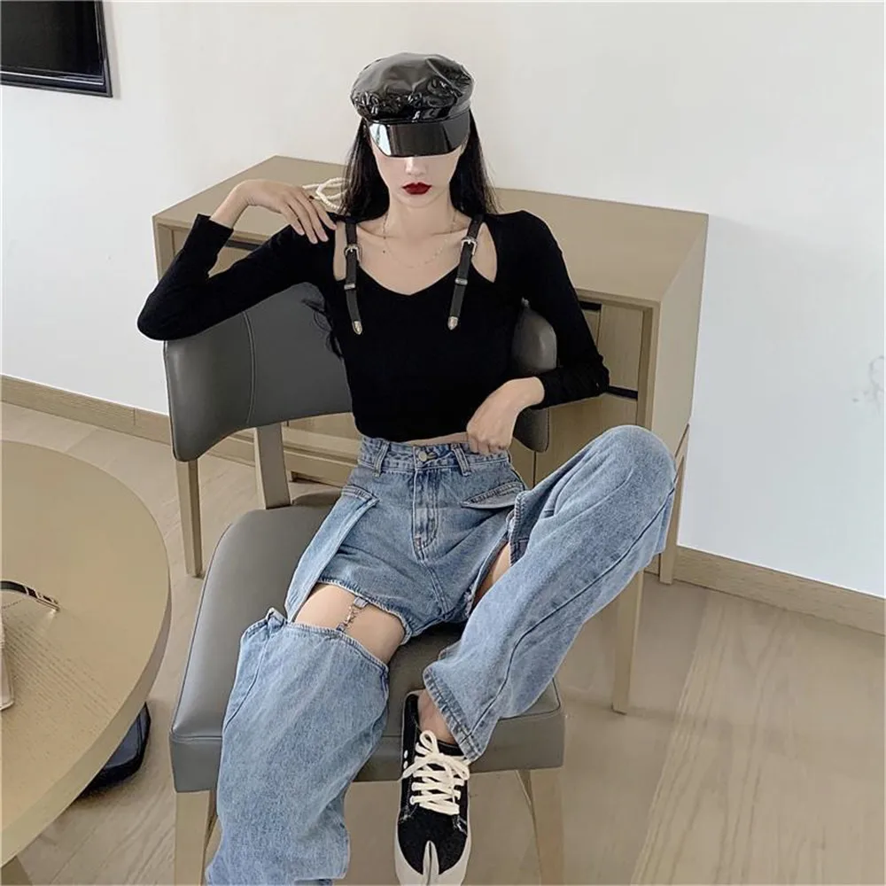 2024 Spring/Summer Jeans Women's Loose High Waist Slim Wide Leg Straight Leg Pants Detachable Shorts