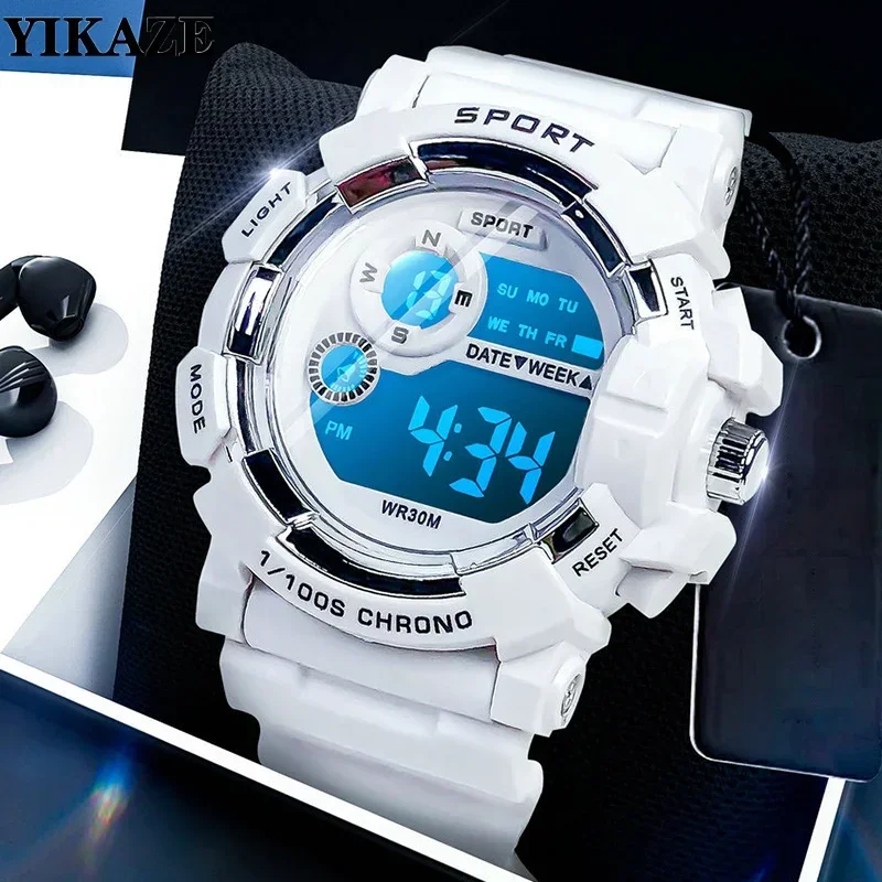 YIKAZE Fashion Sports Watches for kids Men and Women LED Digital Watch Waterproof Luminous Alarm Clock Electronic Wristwatch