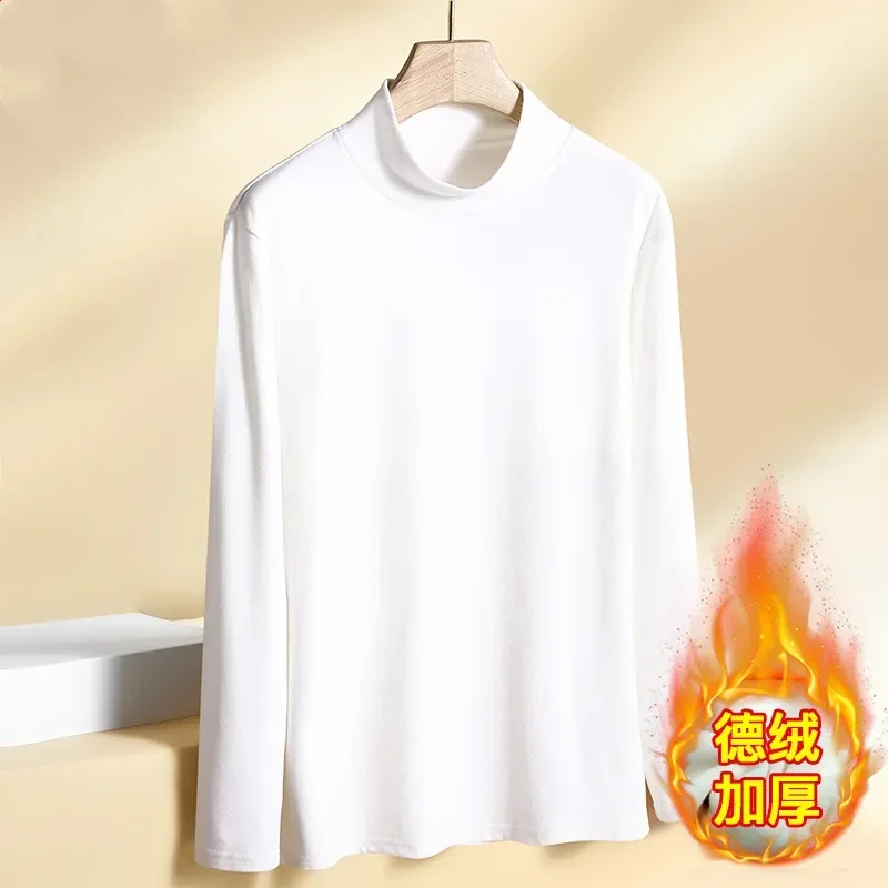 Camiseta de manga larga para hombre, otoño invierno 2023, camisetas abrigadas, camisa de color liso con parte inferior, cuello alto medio, camisetas casuales para hombre, polos