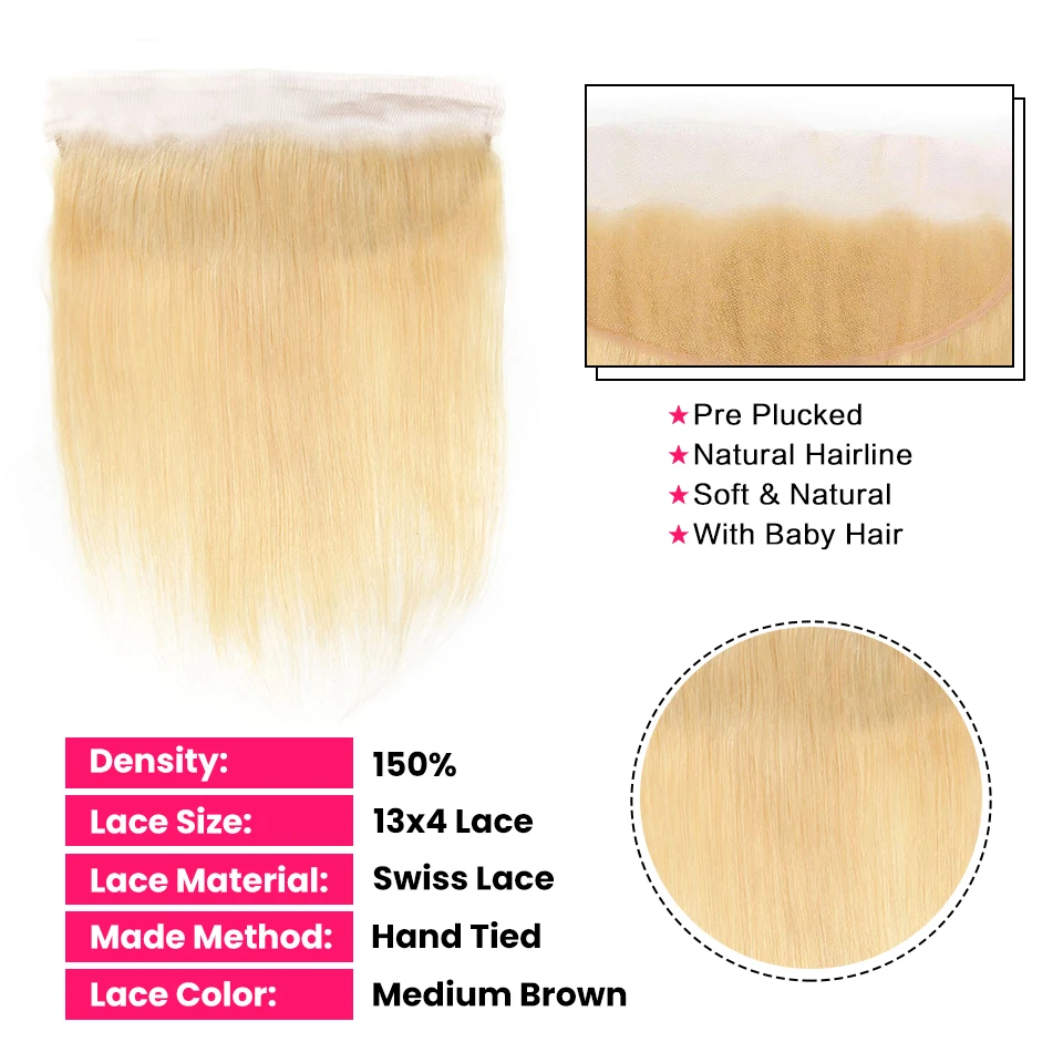 Honey Blonde 613 13x4 Transparent Lace Frontal Only Straight Lace Front Pre Plucked With Baby Hair Brazilian Human Hair 130%