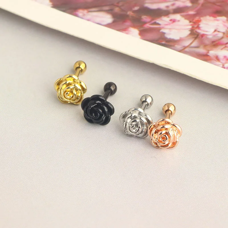 wholesales rose flower cartilage earrings helix barbell lip piercing stud stainless steel lip rings barbell daith jewelry
