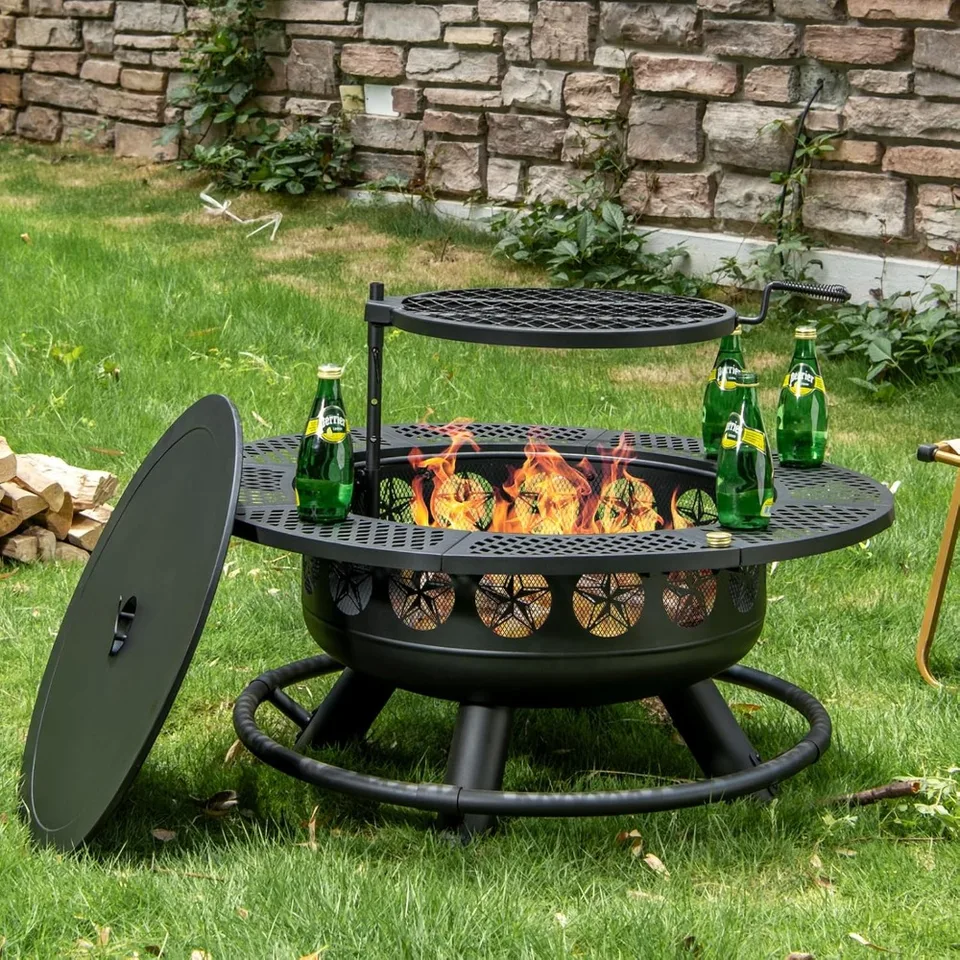 36 Inch Multifunctional Outdoor Fire Pit with Grill