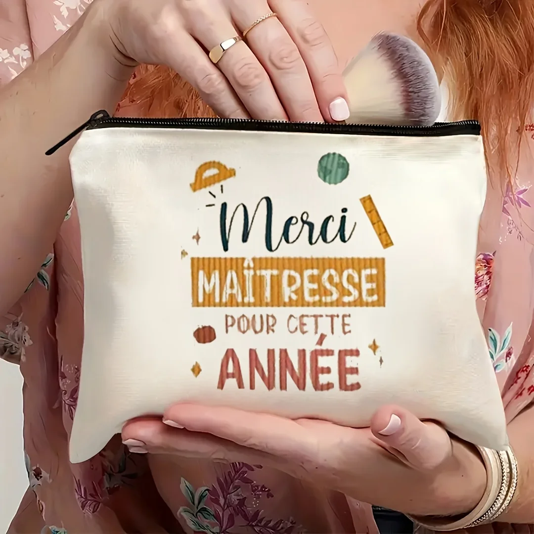 Elegant 'Merci Professeur' Bilingual Teacher Appreciation Makeup Bag